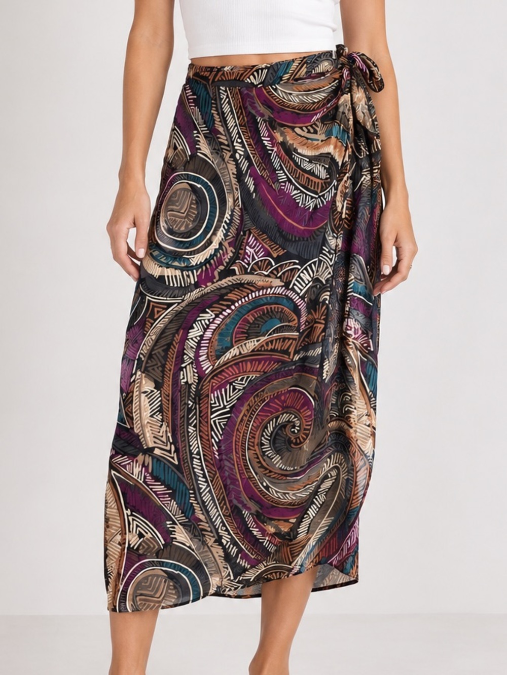Vintage 80s Margi Kent Tribal Polynesian Print Midi Sarong Skirt SP
